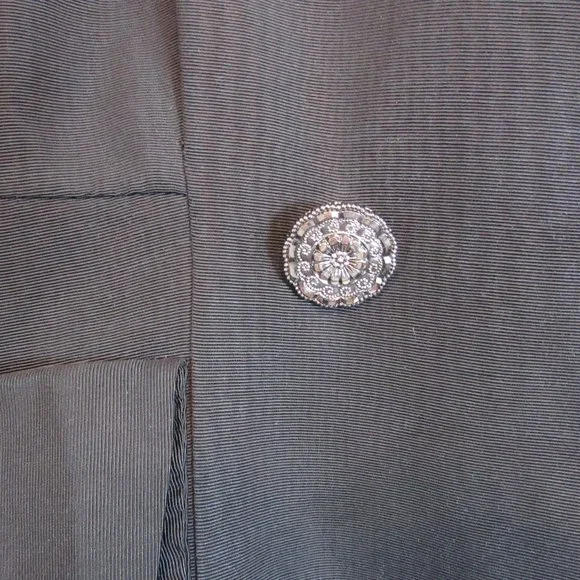 Black Double Breasted Blazer Coat Jacket 3/4 Sleeve Unique - Picture 4 of 7